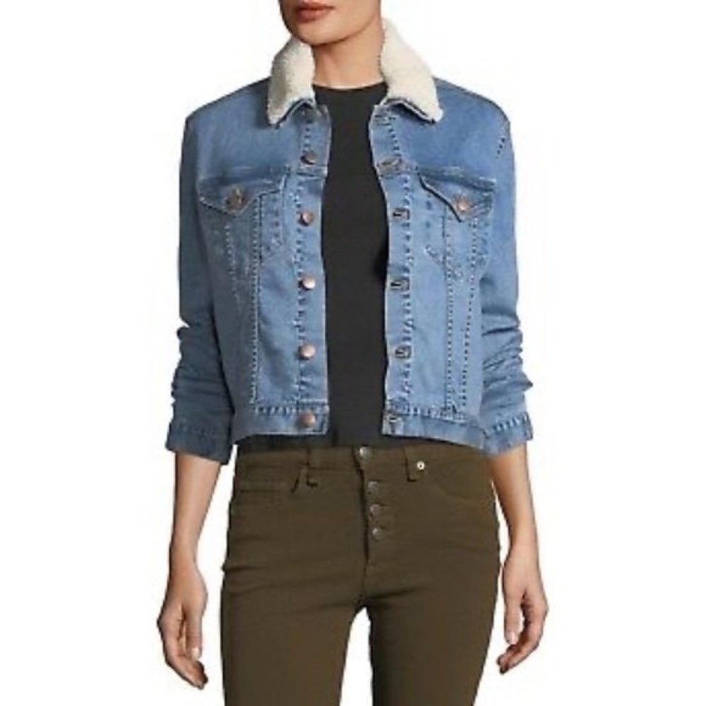 Veronica Beard Stevie Denim Jacket with Removable Faux Shearling Collar, XS